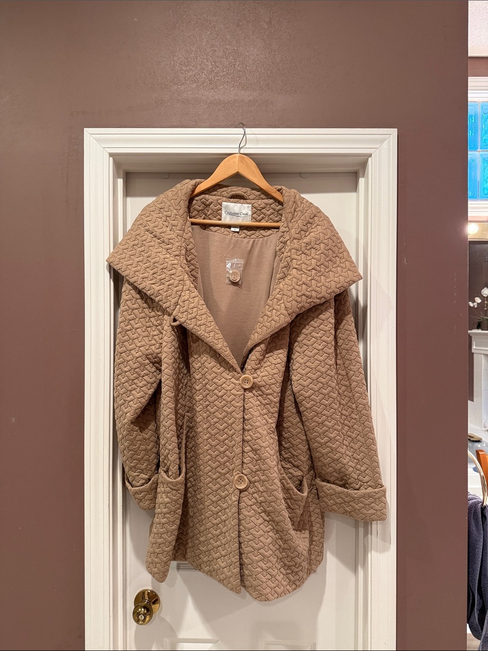 Coldwater Creek Taupe Quilted Shawl Collar Teddy Jacket